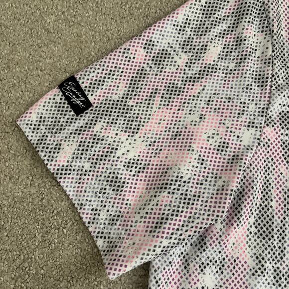 Sunday Swagger Polo Shirt Mens Sz Large Pink White Geometric AOP Performance - Picture 2 of 9